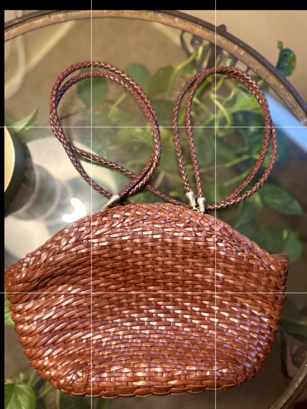 Vintage Woven Brown Leather Crescent Shoulder Bag Boho Hobo Pursehttps://di2ponv